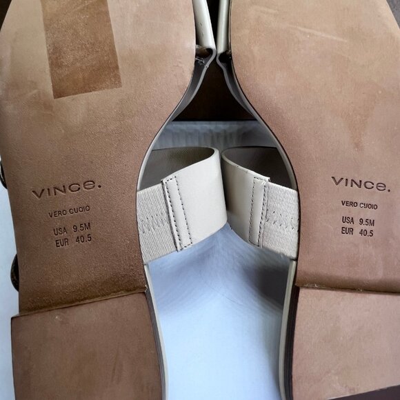 Vince Dylan Leather Flat Sandals Size 9.5M Beige Asymmetrical Slide Shoes - Picture 15 of 16